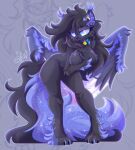 absurd_res alex_bluebird anthro dark_body dark_fur elegant felid feline female fur hair hi_res long_hair long_tail lynx mammal nighty solo tail thick_thighs wings