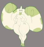 2026 3_toes :3 absurd_res anthro athletic athletic_female bandai_namco breasts digimon digimon_(species) digimorph ear_hands featureless_breasts feet female fur genitals green_outline grey_background hands_on_hips hi_res horn loneredman looking_away medium_breasts navel nude outline pear-shaped_figure simple_background solo standing terri_(blazethefox) terriermon thick_thighs toes vulva white_body white_fur wide_hips