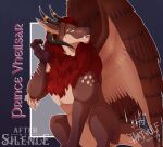 2026 4_horns artist_name brown_body brown_fur claws colored confident confident_male digital_drawing_(artwork) digital_media_(artwork) dragon ear_piercing ear_ring feathered_wings feathers feral full-length_portrait fur furred_dragon furred_scalie green_eyes hair hatwolf hi_res horn inner_ear_fluff looking_at_viewer male mammal mane markings multi_horn muscular mythological_creature mythological_scalie mythology name_tag piercing portrait red_body red_fur red_hair red_mane ring_piercing scalie scar shaded signature simple_background sitting sitting_on_ground smile solo spots spotted_body spotted_fur tail tan_body teeth text tuft vheilsar_(misfit_dragons) watermark wings