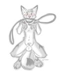 2026 4_toes 5_fingers animal_genitalia anthro black_nose blush canid canine canis cheek_tuft claws collar cosmic_(cosmoscoyote) countershade_face countershade_torso countershading coyote digital_drawing_(artwork) digital_media_(artwork) facial_tuft feet fingers genitals half-erect head_tuft hi_res high-angle_view inner_ear_fluff leash leash_in_mouth leg_tuft looking_at_viewer lying male mammal markings monochrome nicnak044 nude_anthro nude_male object_in_mouth on_back on_ground penis pointy_ears sheath signature simple_background sketch solo striped_markings stripes thigh_tuft toes tuft whiskers white_background