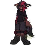 1:1 absurd_res accessory alpha_channel andromorph anthro bag black_body black_clothing black_fur black_shirt black_topwear bottomwear canid canine canis clothing collar fishnet_clothing fishnet_legwear fur furgonomics hair hi_res intersex knee_pads legwear long_sleeves mammal mathias_(huf13) red_body red_fur red_hair shirt shorts skull_bunz_official solo spiked_collar spikes tail tail_accessory tail_bag topwear wolf