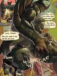 3:4 animal_genitalia anthro barazoku bird_dog black_body black_scales bodily_fluids canid canine canis clothing comic cum cum_in_ass cum_inside dialogue domestic_dog dragon duo english_text erection genital_fluids genital_slit genitals gloves handwear hi_res holding_by_leg horn humanoid_genitalia humanoid_penis hunting_dog larger_male larger_penetrated makota_toh male male/male mammal miauarf mismatched_genitalia mismatched_humanoid_penis mismatched_penis muscular muscular_anthro muscular_male mythological_creature mythological_scalie mythology nipples non-mammal_nipples penetration penis retriever scales scalie sharp_teeth size_difference taking_picture teeth text