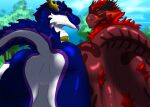 abdominal_bulge belly big_belly big_butt butt butt_focus digital_media_(artwork) dragon duo ear_tuft european_mythology feather_maned_dragon feathered_dragon feathered_scalie feathers featureless_crotch feral forest_background fur furred_dragon furred_scalie fyrnir_(fyrnthederg) hi_res horn leslie_(lesliethedragon) licking licking_lips male mythological_creature mythological_scalie mythology presenting presenting_hindquarters scales scalie simple_background size_difference spicyscaliearts tail tapering_tail thick_tail tongue tongue_out tuft western_dragon