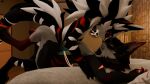 16:9 3d_(artwork) 4k absurd_res anthro areola areola_slip bedroom_eyes big_areola big_breasts big_nipples black_areola black_body black_fur black_nipples blender_(artwork) bracelet breasts butt canid canid_demon canine canis claws clothed clothing collar colored_nails demon detailed_background digital_media_(artwork) duo ear_piercing eyelashes eyeliner eyes_closed eyeshadow facial_piercing feet female freckled_arms freckled_breasts freckled_butt freckled_chest freckled_face freckled_legs freckled_shoulders freckles fur grey_eyes hellhound hi_res highlights_(coloring) hound_helldan hybrid imminent_kiss imminent_sex jennifer_(hound_helldan) jewelry looking_at_another lying makeup male male/female mammal markings multicolored_body mythological_canine mythological_creature mythology nails narrowed_eyes nipples novabeast on_back partially_clothed penis_on_belly piercing red_body red_claws red_eyeliner red_eyes red_fur red_highlights red_nails seductive squish straddling striped_body striped_fur stripes tail text topwear watermark white_body white_fur widescreen
