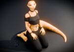 2026 3_toes 3d_(artwork) anthro bare_shoulders black_bottomwear black_bracelet black_choker black_clothing black_crop_top black_jewelry black_necklace black_pants black_shirt black_topwear bottomwear bracelet breasts brown_eyes choker claws clothed clothing crop_top dasha_(da.nilkaz) denim denim_bottomwear denim_clothing digital_media_(artwork) digitigrade eyebrow_piercing eyelashes facial_piercing feet female forked_tongue full-length_portrait furgonomic_piercing furgonomics hand_on_leg hand_on_own_leg hand_on_own_thigh hand_on_thigh hi_res high-angle_view hip_piercing impaer_jaster jeans jewelry kneeling kneeling_on_ground markings midriff muzzle_piercing navel navel_piercing necklace non-mammal_breasts non-mammal_navel nose_piercing off_shoulder orange_body orange_scales pants piercing portrait reptile scales scalie shirt snake solo spots spotted_body spotted_markings spotted_scales spotted_tail tail tail_markings thick_thighs toes tongue tongue_out topwear ventral_scales watermark wide_hips