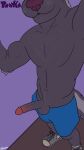 absurd_res anthro athletic balls body_hair bottomwear chest_hair clothing erection flexing flexing_bicep footwear genitals glans grey_body happy_trail hi_res humanoid_genitalia humanoid_penis male mammal mephitid penis pookashifts selfie shoes shorts skunk sneakers solo whiskers