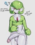 anthro balls big_penis boobs?_wanna_touch_boobs? dialogue english_text fasstart femboy flashing_penis front_view gardevoir gender_symbol generation_3_pokemon genitals green_body green_hair hair hi_res humanoid_genitalia humanoid_penis hung_femboy male male_symbol master meme nintendo penis pokemon pokemon_(species) presenting presenting_penis red_eyes simple_background solo symbol text white_background white_body