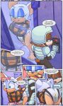 anthro bat blue_eyes blue_eyeshadow bodily_fluids comic diaper duo english_text eyelashes eyeshadow female genital_fluids green_eyes hi_res makeup male mammal padded_room paddedulf restraints rouge_the_bat sega sonic_the_hedgehog_(series) straitjacket tail text unclean_diaper urine used_diaper wet_diaper