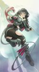  1girl absurdres aki_(xhs_428379286) animal_ears ass black_hair black_pantyhose black_shorts black_tank_top black_thighhighs boots breasts chinese_commentary commentary_request fur-trimmed_jacket fur_trim green_eyes grey_boots grey_jacket highres jacket jane_doe_(zenless_zone_zero) large_breasts long_hair looking_at_viewer mouse_ears mouse_girl mouse_tail multicolored_hair pantyhose red_hair shorts single_leg_pantyhose single_thighhigh solo tail tank_top thighhighs torn_clothes torn_pantyhose torn_thighhighs two-tone_hair very_long_hair very_long_tail zenless_zone_zero 