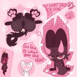 1:1 anthro anus balls bodily_fluids breath cloud cum demon duo fur genital_fluids genitals hi_res horn male male/male multicolored_body multicolored_fur pawpads paws plushie simple_background speech_bubble transformation yanny(oc) yanzfurry ych_(character)