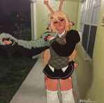 absurd_res accessory anthro antlers big_eyes big_iris black_bottomwear black_clothing black_skirt black_sleeves blonde_hair bottomwear brown_body brown_eyes checkered checkered_clothing clothing dark_eyes deer deltarune draw_over female floppy_ears freckled_face freckles hair hair_accessory hairclip head_tilt hi_res horn legwear long_antlers long_hair long_horn mammal meme mintyo0z mixed_media money money_spread new_world_deer noelle_holiday pattern_clothing photo_background photography_(artwork) pupils real red_nose red_pupils reindeer scut_tail shirt short_tail signature skirt smile smirk solo stockings tail topwear undertale_(series) vest white_clothing white_freckles white_legwear white_shirt white_stockings white_topwear