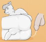 after_sex anthro anus balls bat bedroom_eyes big_balls big_butt blush bodily_fluids butt cum cum_in_ass cum_inside cum_trail derskz digital_media_(artwork) duo fangs flaccid flying_fox foreskin fur genital_fluids genitals grey_body grey_fur hair hair_bun hi_res human human_on_anthro humanoid_genitalia humanoid_penis interspecies kaz_(derskz) light_body light_skin looking_at_viewer lying male male/male mammal megabat narrowed_eyes nude nude_anthro on_side orange_background partially_retracted_foreskin pattern_background penis pink_anus presenting presenting_hindquarters seductive simple_background slim teeth unretracted_foreskin