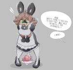 alternate_form animate_inanimate anthro apron bell bell_collar bodily_fluids breasts brown_body cinnamimi clothing collar cum cum_leaking_out cum_on_ground dialogue digital_media_(artwork) embarrassed english_text failed_attempt female footwear genital_fluids grabbing_self green_eyes grey_background gynomorph_(lore) hi_res high_heels inflatable lagomorph leporid living_inflatable looking_down maid_uniform mammal offscreen_character plug_(sex_toy) pool_toy rabbit runa_ravnsdal sex_toy shoes simple_background solo spiral spiral_eyes standing submissive submissive_female surprised text uniform white_apron white_clothing