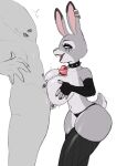 alternative_fashion anthro armwear aru_borowski big_breasts black_armwear black_clothing black_eyes black_eyeshadow black_legwear black_lipstick black_stockings black_thong black_underwear breast_play breasts clothing collar dipstick_ears disney duo ear_markings ear_piercing european_rabbit eyelashes eyeshadow female fur genitals goth grey_body grey_fur hi_res judy_hopps kiss_mark_on_penis lagomorph legwear leporid lipstick lipstick_on_penis makeup male male/female mammal markings mascara mostly_nude multicolored_ears open_mouth open_smile oryctolagus penis piercing pink_nose rabbit running_makeup running_mascara sex side_view simple_background smile spiked_collar spikes stockings tail tail_motion tailwag thick_thighs thong titfuck underwear white_background wide_hips zootopia