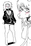 anthro antlers balls bangs black_clothing black_jacket black_topwear blush blush_lines bodily_fluids bone_collar_tag breasts cleavage clothed clothing collar collar_tag deceased_bunny deer digitigrade eyebrows eyelashes flaccid genitals gynomorph hair hooves horn intersex jacket jewelry leash leashed_collar looking_at_viewer mammal mostly_nude necklace nipples partially_clothed penis scut_tail short_tail small_antlers snout solo standing sweat sweatdrop tail tongue tongue_out topwear trans_(lore) trans_woman_(lore)