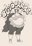 anthro beastars beastbizkit belly big_belly big_breasts bottomwear breasts burping canid canine canis cleavage clothed clothing female footwear frilly frilly_bottomwear frilly_clothing frilly_skirt hi_res huge_belly huge_breasts juno_(beastars) knee_highs knee_socks legwear mammal navel nipple_outline onomatopoeia open_mouth overweight overweight_anthro overweight_female shirt shoes simple_background skirt sneakers socks solo sound_effects tail tank_top teeth text thick_thighs topwear wide_hips wolf