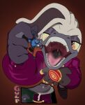 anthro bandai_namco beak blue_clothing blue_jacket blue_topwear bodily_fluids clothing digimon digimon_(species) doctor_starline dracmon dripping duo emmacat64 extreme_size_difference eyewear foreshortening gaping_mouth glasses gloves grey_beak handwear hi_res high-angle_view holding_character_over_mouth idw_publishing imminent_vore jacket macro male mammal membrane_(anatomy) micro monotreme neck_bulge open_beak open_mouth palate_ridges pink_tongue platypus pointed_tail purple_clothing saliva saliva_drip saliva_on_face saliva_string sega size_difference sonic_the_hedgehog_(comics) sonic_the_hedgehog_(idw) sonic_the_hedgehog_(series) steamy_breath swallowing_sound_effect teeth throat tongue topwear uvula vore warp_topaz wearing_glasses webbed_hands white_body yellow_sclera