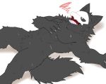 anthro black_body black_fur black_sclera bodily_fluids bone bone_mask canid canine changed_(video_game) claws finger_claws fur hi_res male mammal mask puro_(changed) raimuoekaki skull skull_mask solo sweat sweatdrop