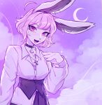 2024 3rdperson_iz 4_fingers ahoge anthro bangs black_bottomwear black_clothing black_skirt bottomwear breasts chest_tuft choker clothed clothed_anthro clothed_female clothing cloud collared_shirt colored crescent_moon cross cross_necklace digital_drawing_(artwork) digital_media_(artwork) eyelashes female female_anthro fingers fully_clothed fur hair jewelry lagomorph leporid long_ears looking_at_viewer mammal moon necklace night open_mouth outside pink_eyes pink_hair rabbit shaded shirt short_hair skirt sky smile solo star starry_sky topwear tuft white_body white_clothing white_fur white_shirt white_topwear