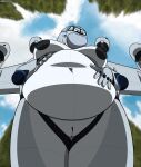 aeromorph aircraft airplane anthro areola back_wings belly berkutmakesart big_belly big_breasts black_areola black_body black_nipples breasts charlie_(berkutmakesart) cloud cockpit dark_areola dark_nipples digital_media_(artwork) english_description female genitals hand_on_belly hi_res jet jet_engine kawasaki kawasaki_p-1 living_aircraft living_machine living_vehicle looking_at_viewer low-angle_view machine metallic_body navel nipples non-mammal_nipples not_furry nude nude_anthro nude_female overweight overweight_anthro overweight_female sky smile solo thick_thighs vehicle vulva white_body wide_hips wings
