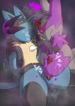 93_kcitshctam anthro blush generation_3_pokemon generation_4_pokemon hand_on_head handjob hands_behind_back heart_symbol hi_res japanese_text kiss_on_lips kissing looking_away lucario male male/male motion_lines nintendo onomatopoeia penile pokemon pokemon_(species) sex shadow_pokemon sitting sound_effects text zangoose