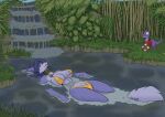 ambiguous_gender anthro big_breasts bikini black_nose blue_body blue_fur blue_hair blue_scales breasts canid canine clothing dinosaur duo eyes_closed female floating fox fur hair krystal_(star_fox) mammal nintendo nipple_outline outside prehistoric_species reptile scales scalie smile star_fox swimwear tail two-piece_swimsuit under_boob water yawg