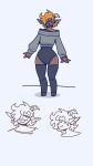 9:16 animal_humanoid anthro blue_clothing bovid bovid_humanoid brown_body brown_fur brown_skin caprine caprine_humanoid clothing digital_media_(artwork) ear_piercing ear_ring femboy femboy/femboy fur goat goat_humanoid hair hi_res hooves humanoid likogoat likogoatum male mammal mammal_humanoid orange_hair piercing ring_piercing simple_background solo thick_thighs