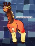 3:4 absurd_res balls checkered checkered_background english_text farigiraf feral generation_9_pokemon genitals hi_res huge_filesize male nintendo pattern_background pokemon pokemon_(species) profanity simple_background smile smiling_at_viewer solo text