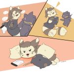 1:1 absurd_res ambiguous_gender animate_inanimate anthro anthro_to_inanimate artist_name banette biped black_body black_clothing black_shirt black_topwear brown_body brown_eyes brown_fur brown_hair brown_markings brown_stripes clothing comic detachable detachable_head duo exclamation_point eyelashes female fur furret generation_2_pokemon generation_3_pokemon hair hi_res inanimate_transformation justmehdarren living_pillow looking_down mammal markings mustelid nintendo notebook one_eye_closed open_mouth pencil_(object) pillow pillow_creature pink_eyes pokemon pokemon_(species) semi-anthro shirt simple_background simple_eyes smile snapping_fingers speech_bubble spirit splitting standing stripes tan_body tan_fur text tongue topwear transformation transformation_sequence transformation_through_magic worried_look