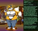 2_tails anthro big_breasts bottomwear bottomwear_down breasts canid canine cleavage clothed clothing crossgender english_text female fox hi_res huge_breasts mammal miles_prower mtf_crossgender multi_tail navel pants pants_down partially_clothed sega sinflative sonic_the_hedgehog_(series) story tail text thick_thighs wide_hips