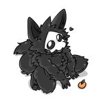 1:1 anthro black_body black_ears black_fur black_hands black_heart_symbol black_paws black_tail changed_(video_game) cheek_tuft chest_tuft dark_latex dragontim facial_tuft fluffy fluffy_tail food fruit fur grey_mouth head_tuft heart_symbol kneeling looking_at_viewer male open_mouth orange_(fruit) plant puro_(changed) shadow simple_background solo tail tuft white_background white_eyes white_mask