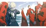  6+boys amandasu aqua_hair black_hair blonde_hair bousouzoku braid brothers buzz_cut cloud cloudy_sky coat colored_eyelashes dark-skinned_male dark_skin delinquent earrings gloves haitani_ran haitani_rindou highres jewelry kakuchou_(tokyo_revengers) kurokawa_izana long_hair long_sleeves looking_back madarame_shion male_focus medium_hair mochizuki_kanji multicolored_hair multiple_boys mutou_yasuhiro ocean print_coat purple_eyes red_coat short_hair siblings single_earring sky streaked_hair thick_eyelashes tokkoufuku tokyo_revengers twin_braids two-tone_hair very_short_hair white_gloves white_hair wolf_cut yin_yang 