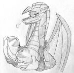 absurd_res blush bodily_fluids breast_grab breast_squish breasts clothing dragon dulcy_(sonic_satam) english_text eyelashes female gloves hand_on_breast handwear hi_res icydirtball inverted_nipples long_breasts monochrome mythological_creature mythological_scalie mythology nipples non-mammal_breasts non-mammal_nipples scalie sega sketch solo sonic_the_hedgehog_(satam) sonic_the_hedgehog_(series) squish sweat text