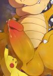 93_kcitshctam alternate_version_at_source anthro balls big_balls big_penis blush bowser bracelet cum_from_penis duo frottage generation_1_pokemon genitals grin heart_symbol humanoid_genitalia humanoid_penis jewelry koopa male male/male mario_bros nintendo penile penis penises_touching pikachu pokemon pokemon_(species) scalie sex size_difference smile spiked_bracelet spikes