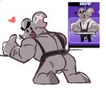 anthro apron biped black_eyes blush bulge cheesemaster_(cookie_run) clothing cookie_run dergthedragon dot_eyes grey_body heart_symbol male mammal mouse murid murine one_eye_closed open_mouth rodent scar simple_eyes solo wink