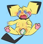 absurd_res after_rape after_sex black_body black_fur blue_eyes blush bodily_fluids claws crying egg embarrassed female feral forced fur generation_2_pokemon genital_fluids genitals hi_res lying mammal motion_lines mouse murid murine nintendo nipples on_back open_mouth oviposition pawpads pichu pokemon pokemon_(species) pregnant rodent rory_arctic_fox solo stretched_vagina tears vaginal_fluids vulva yellow_body yellow_fur