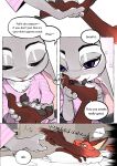 4_fingers absurd_res anthro bed blush bottomwear brown_body brown_fur butterfish8199 canid canine clothed clothing comic dialogue disney duo english_text european_rabbit eyebrows eyelashes female fingers fox fur furniture grey_body grey_fur hi_res interspecies judy_hopps lagomorph leporid long_ears lying male male/female mammal moisturizer multicolored_body multicolored_fur narrowed_eyes nick_wilde on_bed on_front orange_body orange_fur oryctolagus pajamas pawpads personal_grooming pink_body pink_skin predator/prey rabbit red_fox shirt social_grooming tank_top text topwear true_fox white_body white_fur zootopia