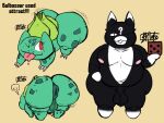 4:3 anus backsack balls big_butt black_body black_fur brimpster bulbasaur butt dice english_text fake_png felid feline feral fur gambit_(mewgenics) generation_1_pokemon genitals green_body hi_res huge_butt mammal mewgenics nintendo obese overweight penis pokemon pokemon_(species) presenting presenting_hindquarters puffy_anus quadruped text