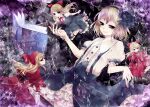  alice_margatroid alice_margatroid_(pc-98) blonde_hair blue_eyes blue_ribbon blue_skirt book broken_glass checkered_background commentary_request glass headband hourai_doll kyoma_(yellowxcake) red_eyes red_ribbon ribbon shanghai_doll shirt skirt suspenders touhou touhou_(pc-98) white_shirt 