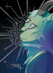 2026 3_eyes freckled_face freckles hair hi_res horizontal_pupils horn long_hair male multi_eye nomai outer_wilds pupils side_view smile solo space star vesper_thee_bat white_hair