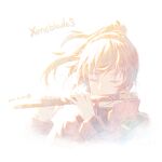  1boy closed_eyes commentary_request copyright_name flute instrument long_hair long_sleeves male_focus noah_(xenoblade) playing_flute playing_instrument ponytail simple_background solo w2398510474 white_background xenoblade_chronicles_(series) xenoblade_chronicles_3 