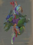 anthro blue_hair brokenwing bulge clothing dragon eyes_closed green_body green_tail grin gynomorph gynomorph_anthro hair hi_res horn intersex intersex_anthro membrane_(anatomy) membranous_wings mythological_creature mythological_scalie mythology oselotti purple_clothing purple_topwear scalie simple_background smile solo spiked_tail spikes spikes_(anatomy) tail topwear wings yellow_tail yellow_wings