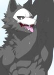 absurd_res anthro black_body black_fur black_sclera bodily_fluids bone bone_mask canid canine changed_(video_game) fur hi_res male mammal mask puro_(changed) raimuoekaki simple_background skull skull_mask solo sweat sweatdrop tongue