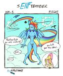 anthro areola blush brapplesauce breasts clothed clothing cloud dialogue duo english_text equid equine female fluttershy_(mlp) friendship_is_magic front_view genitals hair hasbro hi_res horse humanoid long_ears mammal multicolored_hair my_little_pony mythological_creature mythological_equine mythology navel nipples nude pegasus pink_hair pony pubes rainbow_dash_(mlp) rainbow_hair speech_bubble tail text vulva wings