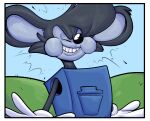 4_fingers absurd_res ailurid anthro border cartoon_gloves cheek_bulge clothing comic fingers gloves grin handwear hi_res mailbox male mammal mischievous_smile red_panda smile solo supersneslewd toony wearing_gloves white_border zippy_(supersneslewd)