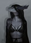2022 6_horns anthro artist_logo artist_name black_bra black_clothing black_hair black_topwear black_underwear bra choker clothed clothing collarbone digital_media_(artwork) digital_painting_(artwork) dragon european_mythology female front_view grey_background grey_body grey_scales hair half-closed_eyes half-length_portrait heart_choker hi_res horn jadedragoness jewelry lace_bra lingerie logo long_hair looking_away mouth_closed multi_horn mythological_creature mythological_scalie mythology narrowed_eyes navel navel_barbell navel_piercing necklace off_shoulder painting_(artwork) piercing portrait ribs scales scalie simple_background skimpy snout solo text topwear underwear wavy_horn western_dragon white_eyes
