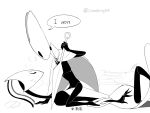 4:3 after_fight antennae_(anatomy) anthro arthropod bodily_fluids chinese_text cloak clothing cranestring828 dialogue digital_drawing_(artwork) digital_media_(artwork) duo english_text eyebrows eyes_closed female female/female fight hi_res holding_object holding_weapon hollow_knight:_silksong hollow_knight_(franchise) hornet's_needle hornet_(hollow_knight) kneeling long_neck looking_at_another lying map monochrome motion_lines on_back pose shakra_(hollow_knight:_silksong) signature sitting sitting_on_another source_request speech_bubble sweat sweatdrop tail team_cherry text unavailable_at_source weapon wristband