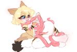 2025 anthro barely_visible_genitalia barely_visible_vulva belly big_belly biped black_stripes blonde_hair blue_eyes blush brown_body brown_fur canid canine digital_drawing_(artwork) digital_media_(artwork) female female_anthro flat_colors fur genitals hair hi_res looking_at_self lunargent mammal monotone_hair multicolored_body multicolored_fur nipples nude nude_anthro nude_female open_mouth pink_tentacles plantigrade resisting short_hair side_view simple_background sitting solo striped_body striped_fur stripes tentacles vulva white_background white_body white_fur