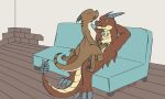 5:3 absurd_res angels_with_scaly_wings blush bryce_(angels_with_scaly_wings) claws cowgirl_position dragon duo eyes_closed facial_scar feral from_front_position furniture hand_on_chest hands_behind_head hi_res male male/male moan mythological_creature mythological_scalie mythology neck_scar on_bottom on_top razzle_the_red scalie scar sebastian_(angels_with_scaly_wings) sex smile sofa sofa_sex