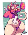 2026 5_fingers absurd_res animal_humanoid artist_name bell_accessory bell_hair_tie big_breasts breasts camel_toe camel_toe_from_behind cat_humanoid clothed clothing coin curved_tail deltarune digital_media_(artwork) felid felid_humanoid feline feline_humanoid female fingers gesture hair hand_gesture hand_on_butt hi_res humanoid hypnosis inner_ear_fluff mammal mammal_humanoid mind_control pink_(deltarune) pink_hair psyfly simple_background smile solo spiral spiral_eyes tail text tongue tongue_out tuft undertale_(series) v_sign
